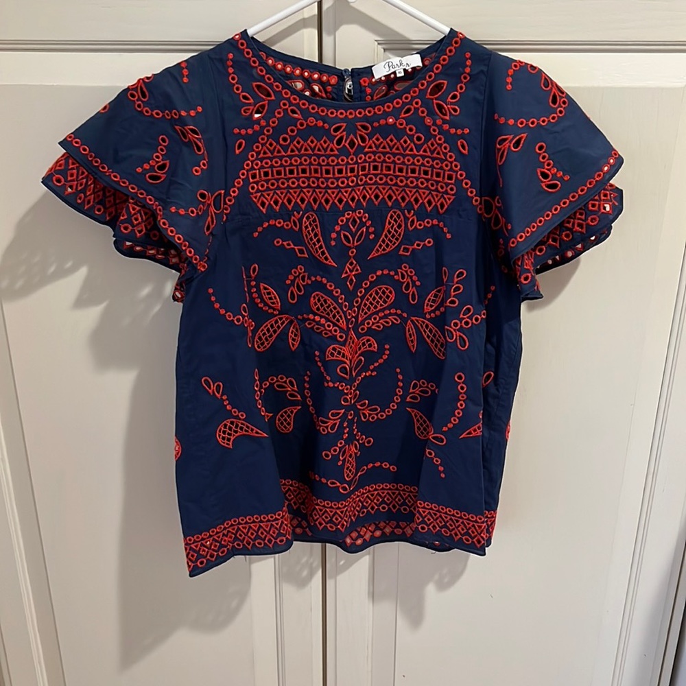 Parker Navy Top with Red Embroidery
